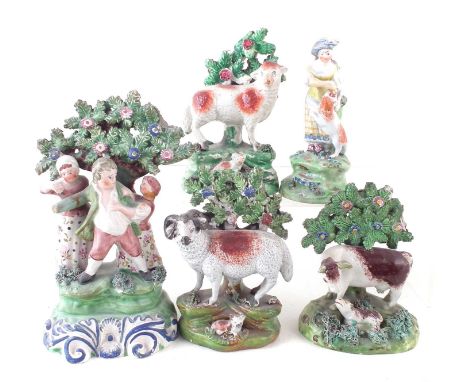 Five early marked Staffordshire figures, named Salt and Walton, early 19th century. The tallest stands 20cm high Condition re