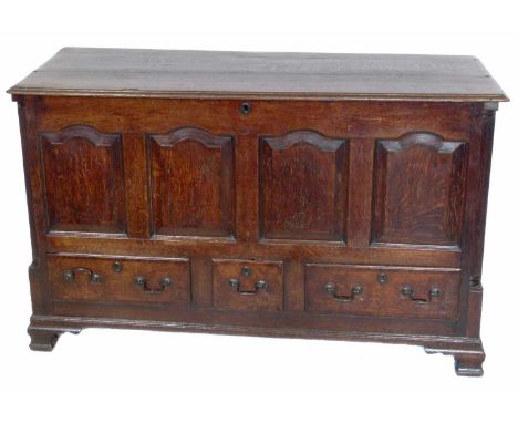 George III North West regional chest, rectangular top with ogee mould above four raised and fielded arched panels, base with 