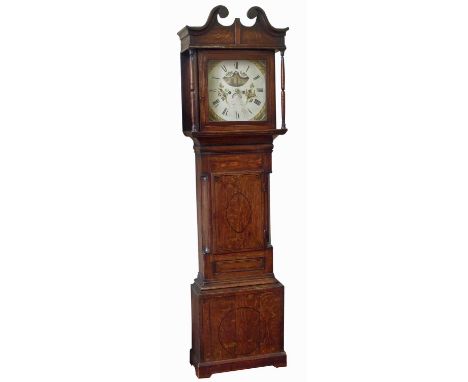 Early 19th-century Longcase clock, 8-day movement striking on single bell, square painted dial with rolling moon, oak case, c