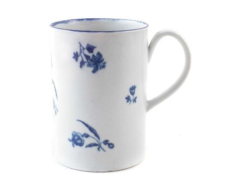 Worcester mug circa 1770, printed with Gilliflower pattern,11.5cm highCondition report: Some good restoration to the rim.