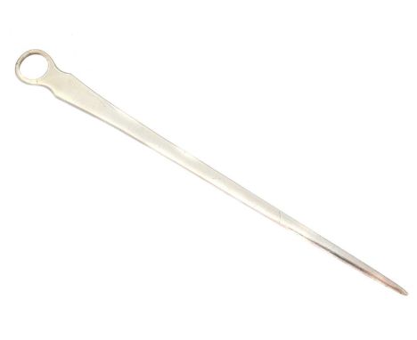 A George III provincial silver meat skewer, of plain form with ring terminal, hallmarks for Robert Jones I of Liverpool, Ches