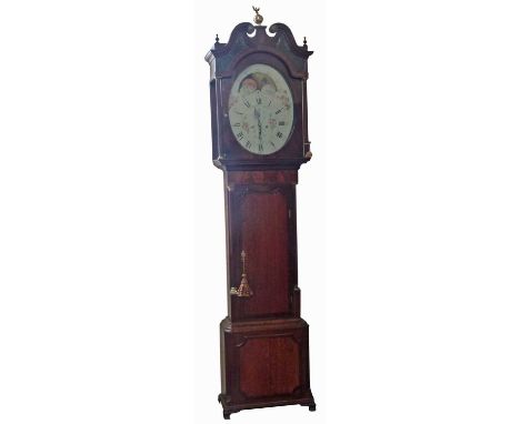 W. Jackson, Frodsham, longcase clock with 8-day movement striking on single bell, unusual oval painted dial with rolling moon