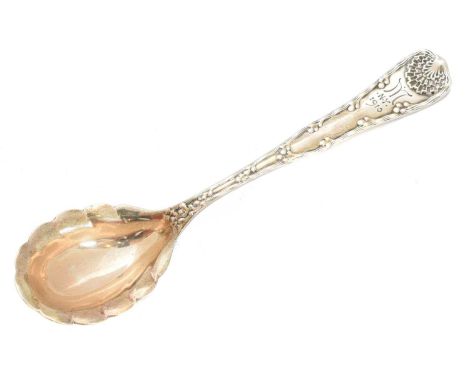 An early 20th century Tiffany &amp; Co. silver spoon, with decorative foliate handle and lobed bowl, maker's marks for Tiffan