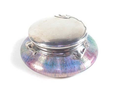 Silver &amp; Enamelled copper Art Nouveau box, 7cm diameter.Condition report: Dent with enamel loss to one side. Some crackin