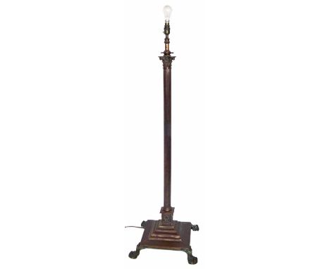 Edwardian floor standing lamp, corinthian column with square base, 132cms (52") high.height 132cm (52")