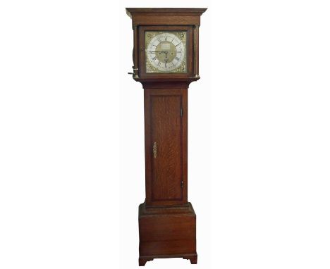 John Hodgson longcase clock, 8-day movement striking on a single bell, square brass dial with silvered chapter ring, oak case