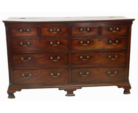 George III mahogany Lancashire chest, hinged lid opening to reveal storage compartment, front with four short and two long fa