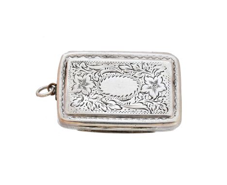 A George III silver vinaigrette, of rectangular form, with gilt foliate interior, hallmarks for John Lawrence & Co., Birmingh
