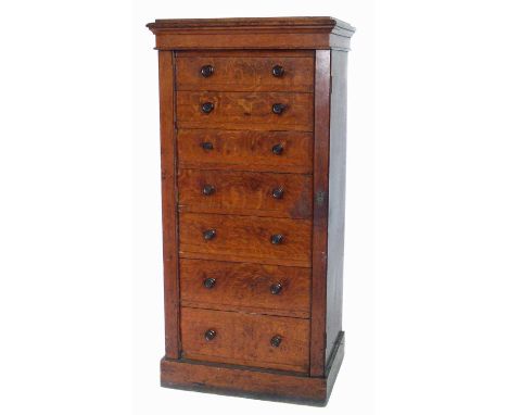Victorian light oak Wellington chest, top drawer stamped 'Bulstrode, Cambridge', rectangular box top above seven graduated dr