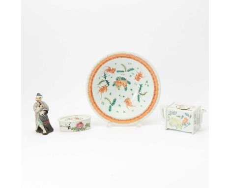Comprising a figure, a teapot, a figure and a footed dish.(Diameter of largest 10 3/4 inches)No condition report? Click below