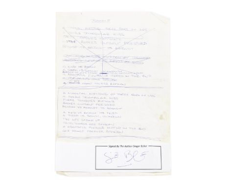 Ginger Baker: A handwritten poem 'Triangle',circa 1966,written in uppercase in Ginger's hand, blue pen on white paper, twenty