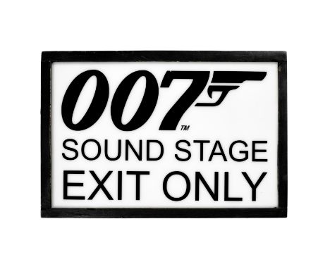 James Bond: A Production Studios Sound Stage Sign,opaque perspex front lettered 007 Sound Stage Exit Only, grey wooden case, 