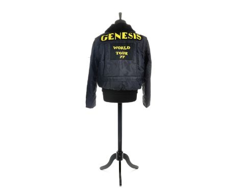 Genesis: A Black Bomber-style tour Jacket for Harvey Goldsmith,1977,the black jacket labelled Campri with faux fur collar and