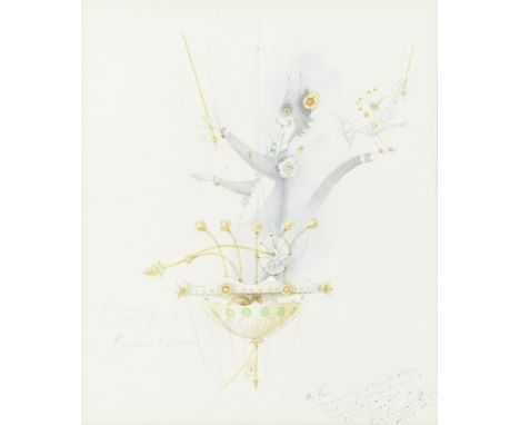 Frederick Rowland Emett (British, 1906-1990): An original watercolour of a cat,English, 1981,pencil and watercolour on paper,