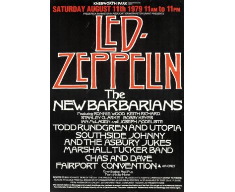 Led Zeppelin: A Knebworth Festival concert poster,Saturday 11th August 1979,support acts including; The New Barbarians (with 
