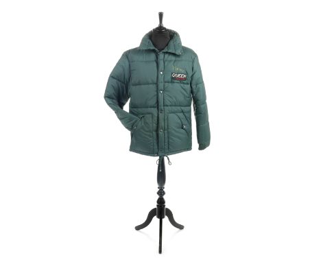 Queen: A Racing Green Padded Tour Jacket,1979,the padded jacket labelled Campri with green zip and silver poppers, with embro