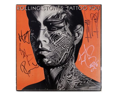 The Rolling Stones: A signed Tattoo You record cover,1981,signed later in black pen by Mick Jagger, Keith Richards, Ronnie Wo