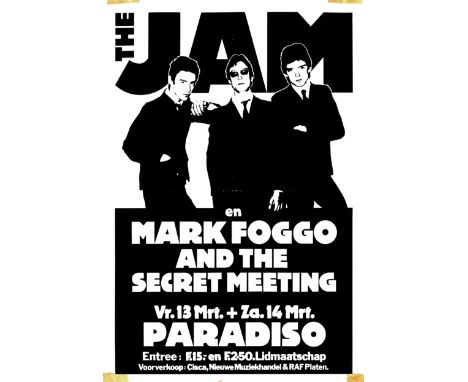 The Jam: a Dutch silkscreen concert poster,13-14th March 1981,printed for The Jam at the Paradiso club, Amsterdam, 24in x 17i