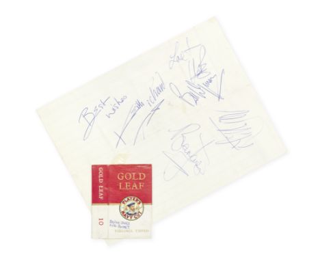 The Rolling Stones: A Set Of Autographs,1964,a piece of lined paper signed by Mick Jagger, Keith Richards, Brian Jones, Bill 