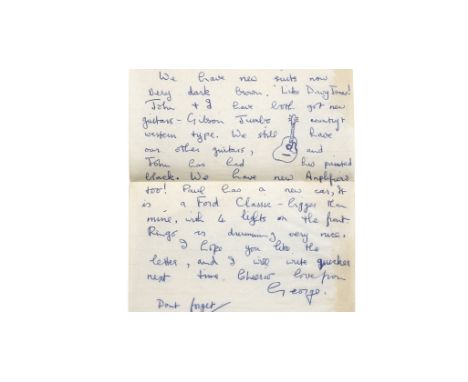 George Harrison: A three page autographed letter from George to Astrid Kirchherr,circa September 1962,written in blue ballpoi