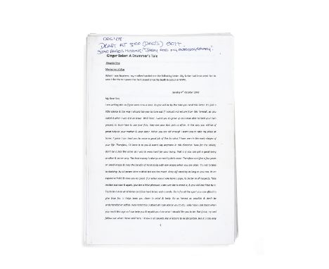 Ginger Baker: A 3rd draft manuscript of Hellraiser,2008,Ginger's copy edit, approximately 265 pages of typescript, few pages 