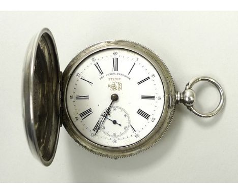 A late 19th century Leo Juvet, Fleurier, Shanghai silver hunting cased key wind pocket watch, number 122917, the white enamel