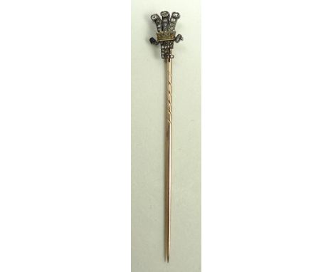 An Edward VIII gold and old diamond stick pin, with Prince of Wales feathers, and E monogram, by Collingswood and Co, cased, 