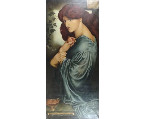 Patrick Mooney (20th century): A Pre Raphaelite style portrait of a woman holding a pomegranate, with inscription top right, 