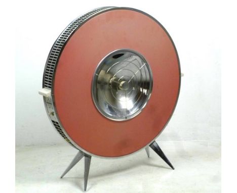 A 1950's Sofono pink enamel electric room heater, registered design no 895339, 66 by 20 by 69cm high.