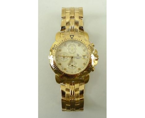 A Claude Valentini gold plated chronograph Millenium Sports wristwatch, mother of pearl dial set with eight diamonds at inter