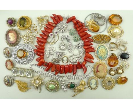 A quantity of costume jewellery, comprising a dark red coral necklace, silver jewellery including two bracelets stamped Tiffa