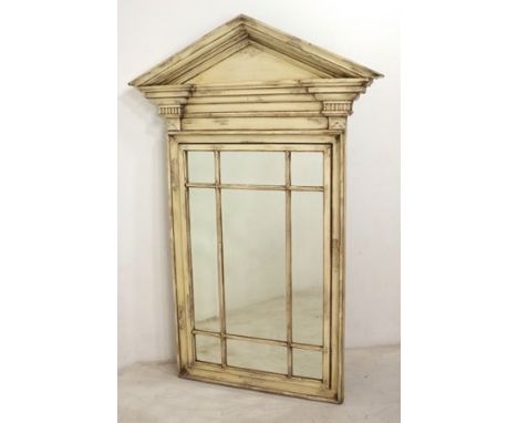 A classic architectural style white painted wall mirror, 110 by 10 by 163cm.