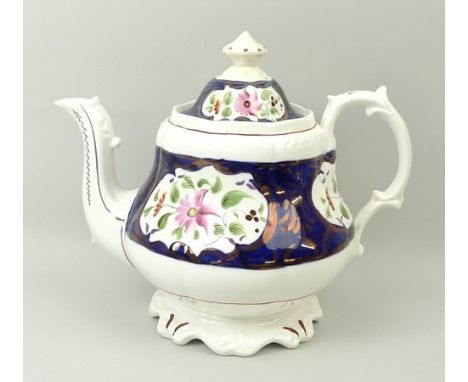 A quantity of gaudy welsh pottery including a hydra jug decorated in the 'Forget-me-not' pattern, teapot and cups and saucers
