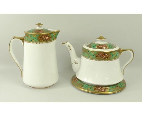 A Shore & Coggins, Bell China, porcelain tea service decorated with a band of flowers against a gilt ground, printed mark, co