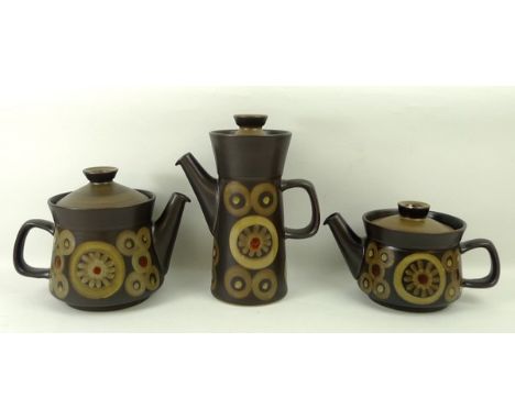 A Denby pottery part dinner, tea and coffee service decorated in the 'Arabesque' pattern, comprising tea, coffee and hot wate