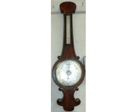 A Victorian rosewood mercury column wheel barometer, W A Rampton, Farnham