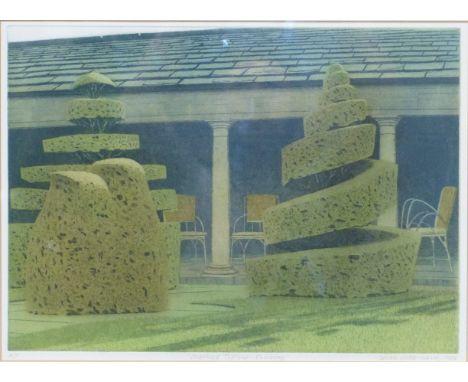 Derek Wilkinson:  "Cheshire Topiary", artist signed limited edition print, 10½" x 17", framed and glazed