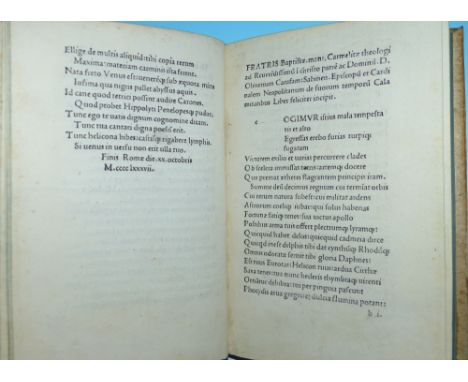 Italian Incunable, 1487/9: Baptista Mantuanus (Spagnoli) Carmelite (1448 - 1526) - Contra Poetas, Rome, 1487 bound with De Su