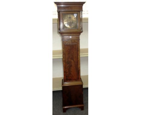 A Georgian style mahogany cased grandmother clock, circa 1900, with a single chain driven movement striking on a bell, the gl
