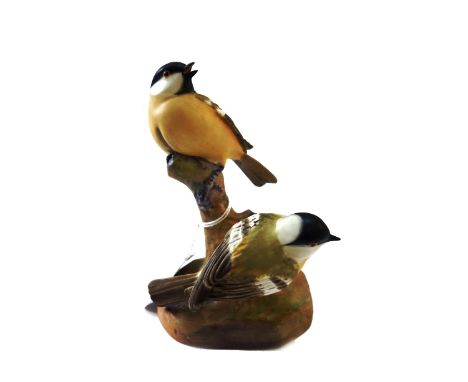 Six Royal Worcester bone china bird subjects, comprising; Linnets 3365, Coal Tits 3376, Yellowhammers 3377, Blue Tits 3375 an