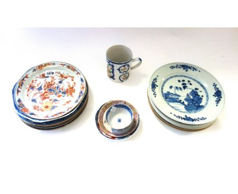 A group of twelve Chinese export blue and white plates, Qianlong, various patterns, each approx.23m. diameter; also a Chinese