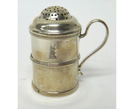 A Scottish silver kitchen pepperette, of cylindrical form, decorated with reeded bands, maker's mark W R, Edinburgh, circa 18