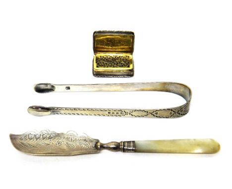 Silver and silver mounted wares, comprising; a rectangular vinaigrette, the exterior with engine turned decoration within mou