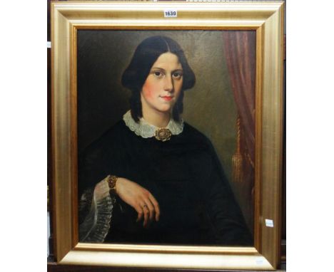 English School (mid 19th century), Portrait of Eliza Harris, aged 25 years, born Octo 15 1827, oil on cavas, bears inscriptio