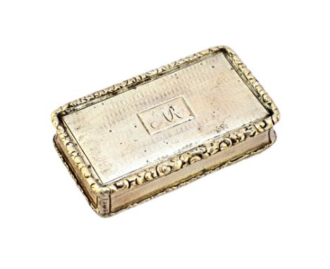 A William IV silver rectangular snuff box by Nathaniel Mills, the engine turned exterior having floral moulded borders and mo