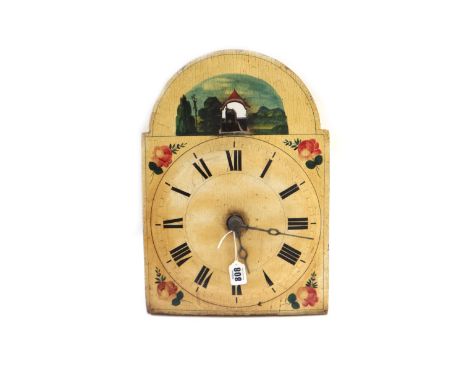 A Continental painted wall clock, 19th century, with a 'Cuckoo' aperture and crude movement, 40cm high, (two weights and pend