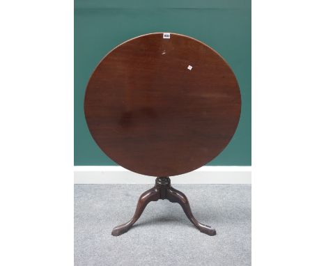 An 18th century mahogany occasional table, the circular snap top on a tripod base, 80cm wide.