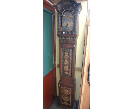 A late 18th century Swedish painted longcase clock, dated 1794 to the case and 1787 to the dial, the plain case with arched h