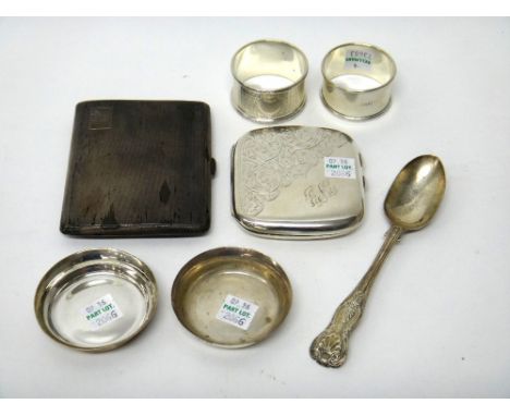 Silver, comprising; a rectangular cigarette case, having engine turned decoration, Birmingham 1947, a rectangular cigarette c