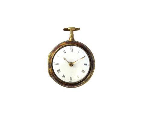 A gentleman's gilt metal and tortoiseshell cased pear cased open faced pocket watch, the gilt fusee movement with a verge esc